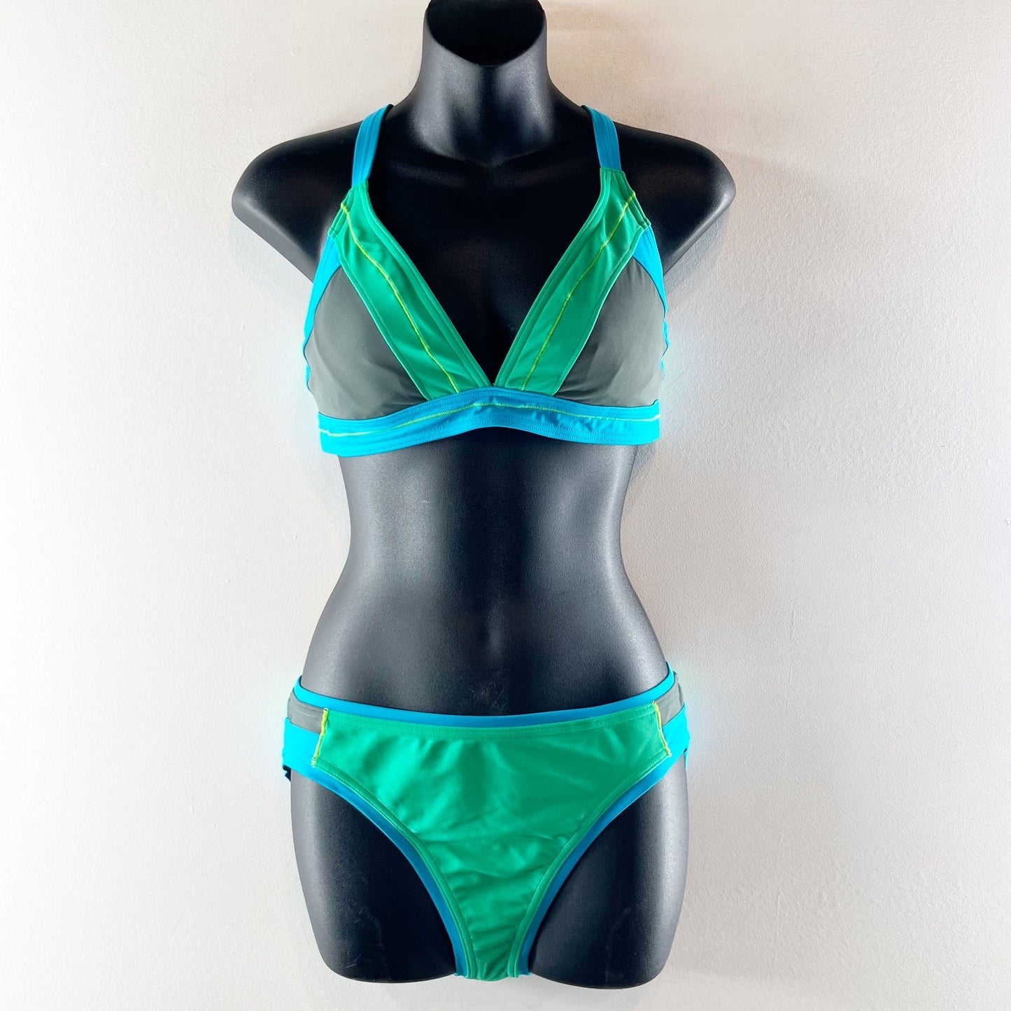 Prana Milou Swimwear Set Bikini Top & Bikini Bottom Brief Green Blue XL