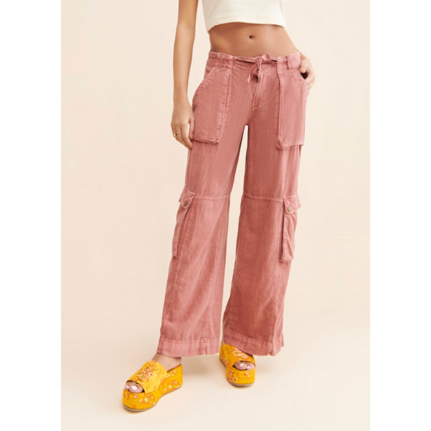 Pilcro Anthropologie Mid Rise Wide Leg Linen Blend Beach Cargo Pants Coral Pink