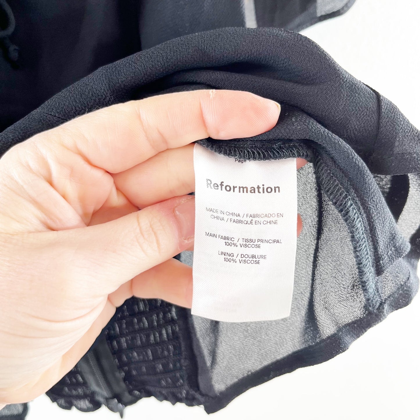 Reformation Delevan Slim Fit Puff Sleeve Lined Smocked Back Top Blouse Black 2