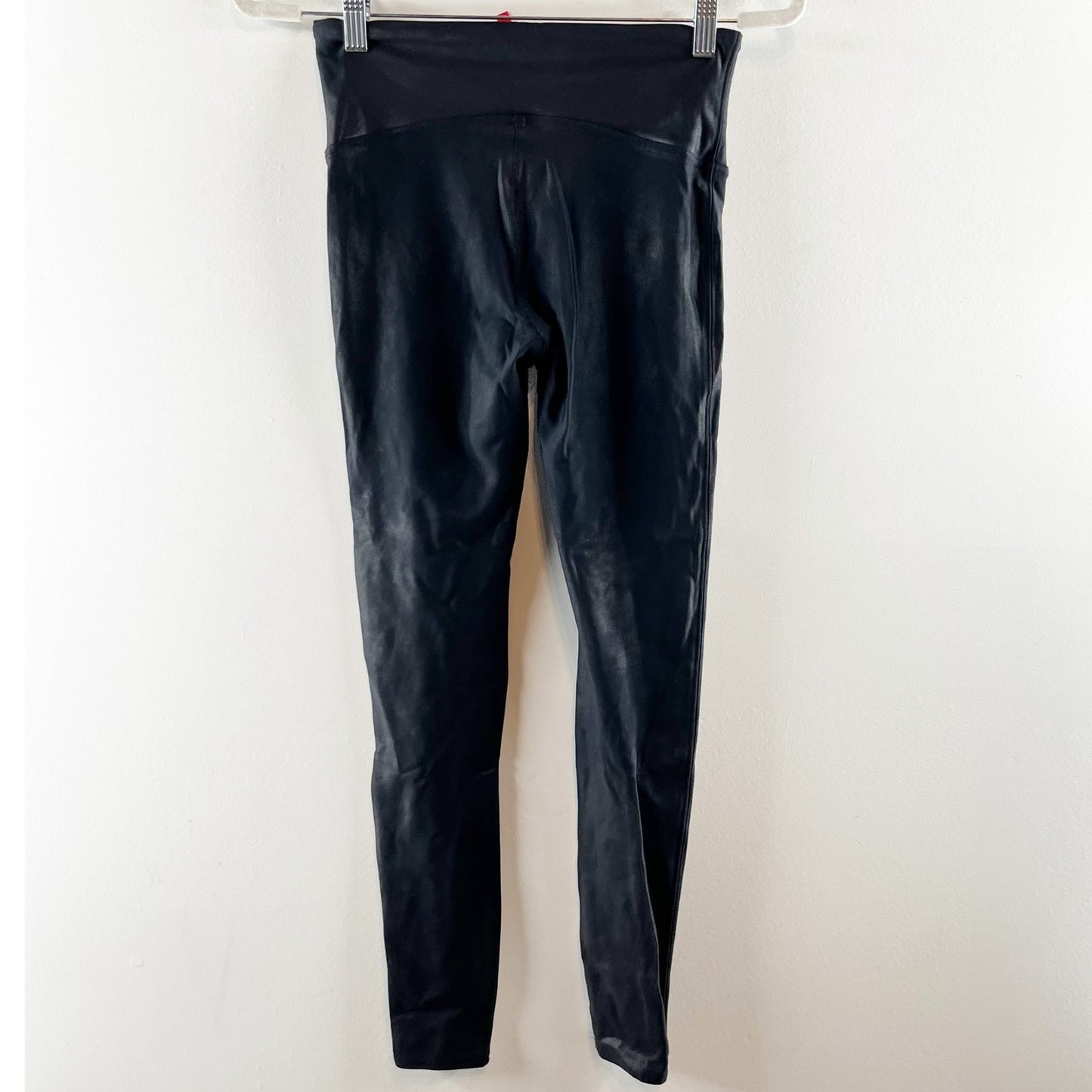 Spanx High Rise Compression Faux Leather Leggings Black Large Petite