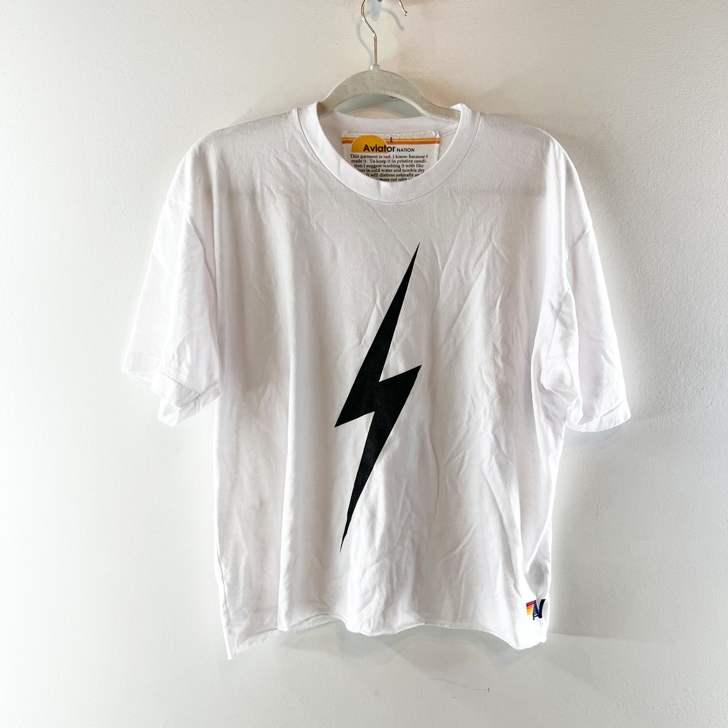 Aviator Nation Bolt Short Sleeve Crew Neck Boyfriend Tee Shirt White Large