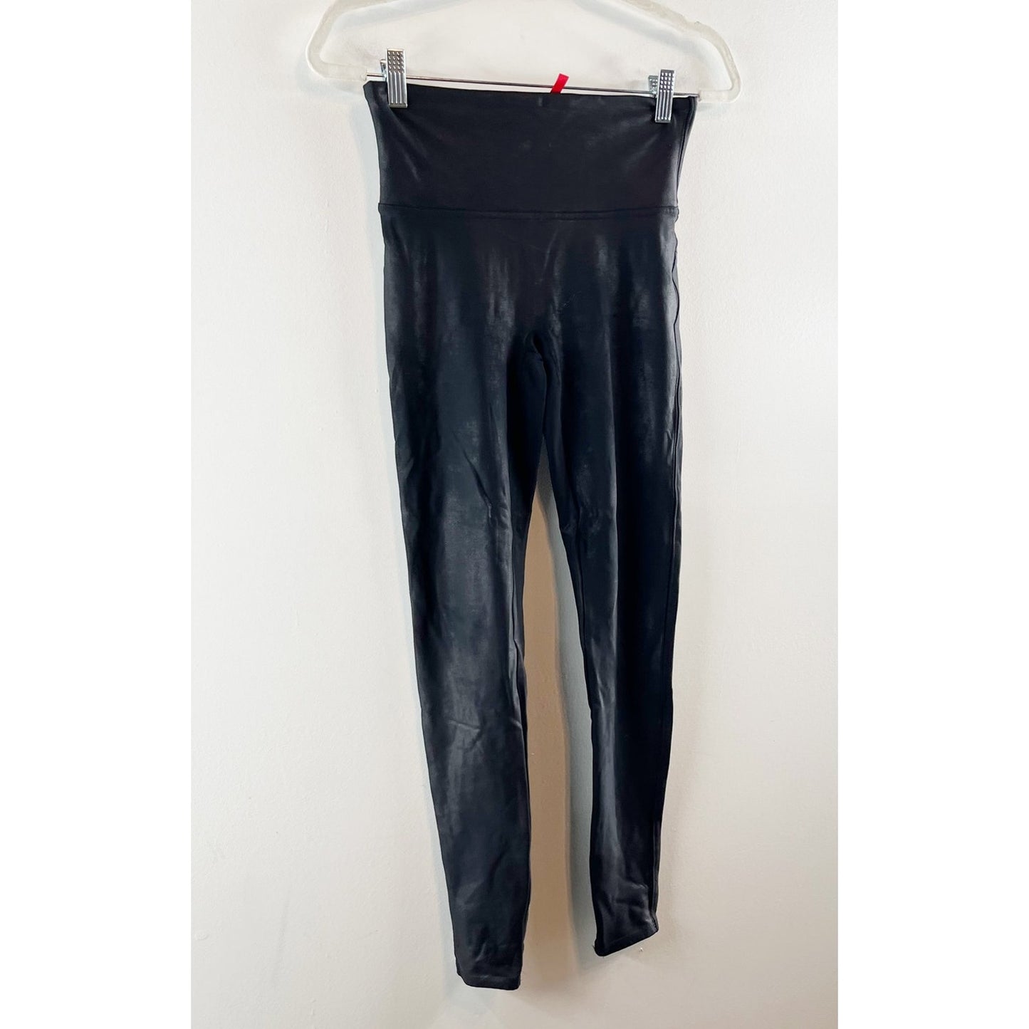 Spanx High Rise Compression Faux Leather Leggings Black Large Petite