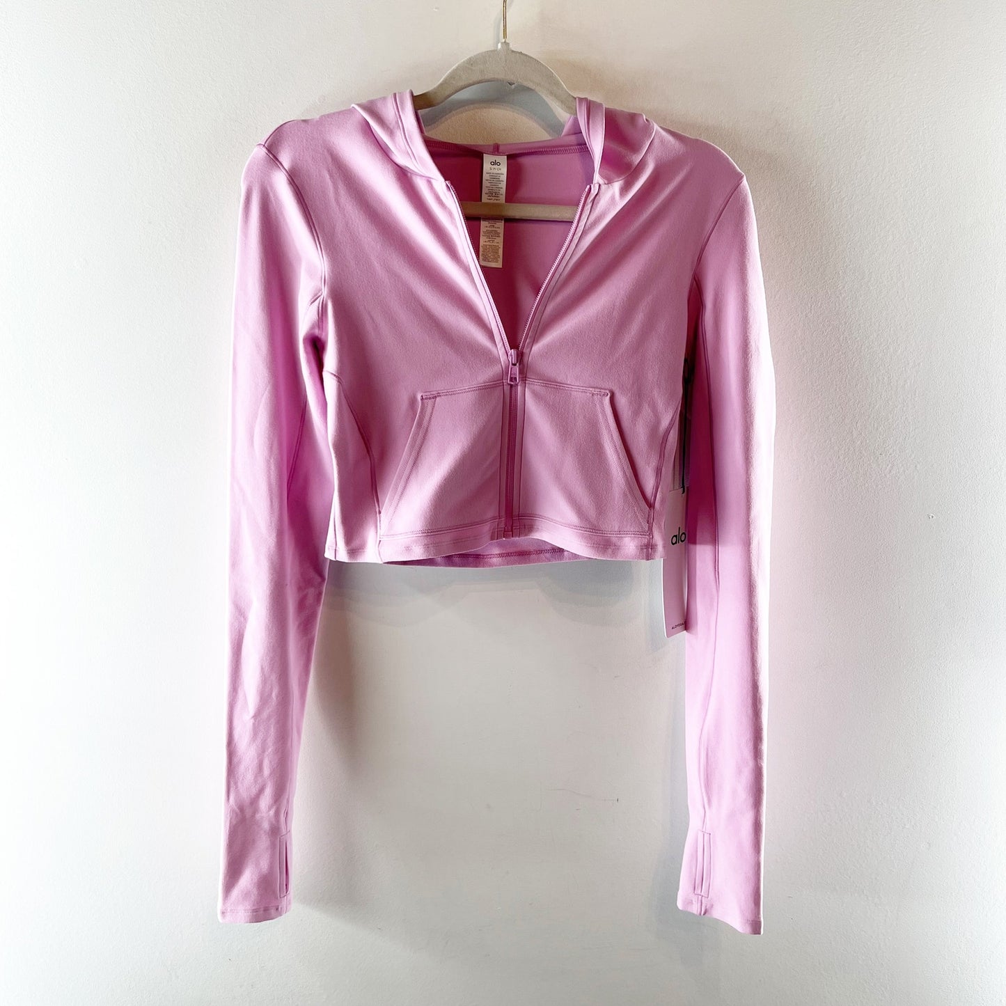 Alo Alosoft Sincere Fitted Full Zip Cropped Hoodie Jacket Candy Heart Pink Small