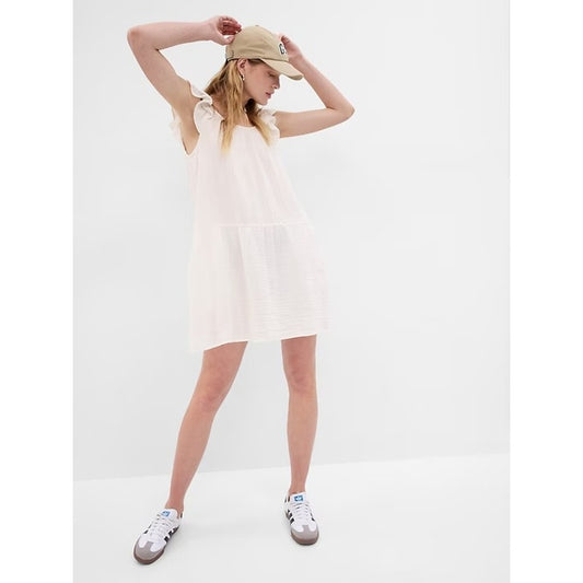 GAP Crinkle Gauze Ruffle Strap Mini Dress White XS