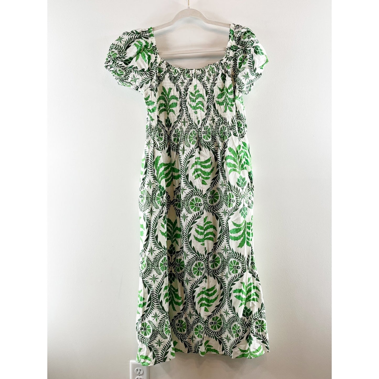 H&M Off The Shoulder Poplin Printed Midi Sundress Green XL