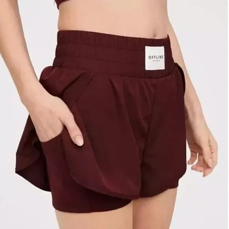 Aerie The Hugger Champ Boxer Style Athletic Shorts Maroon Burgundy Small