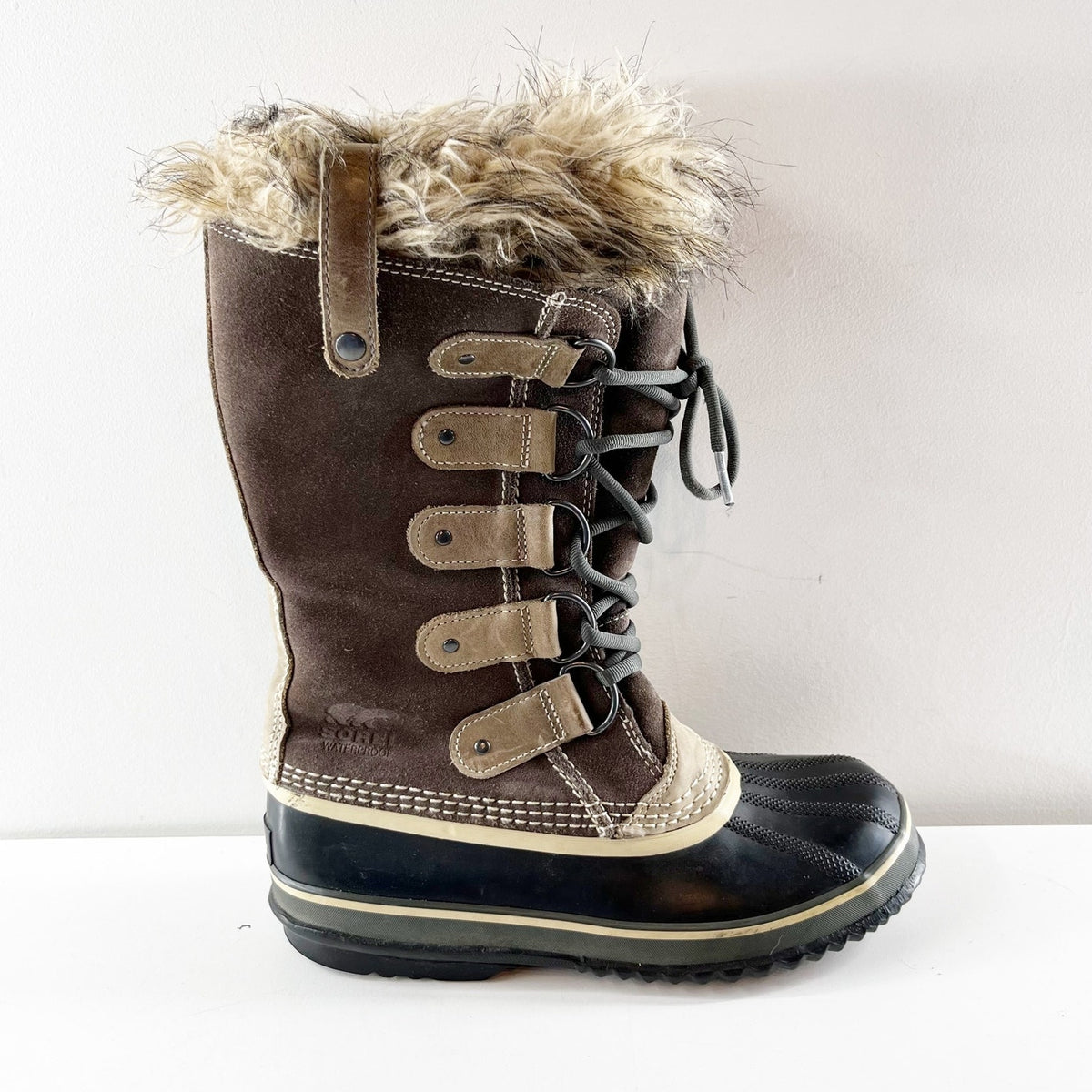 Sorel Joan of Arc Tall Waterproof Faux Fur Lined Winter Snow Rain Boots Brown 8