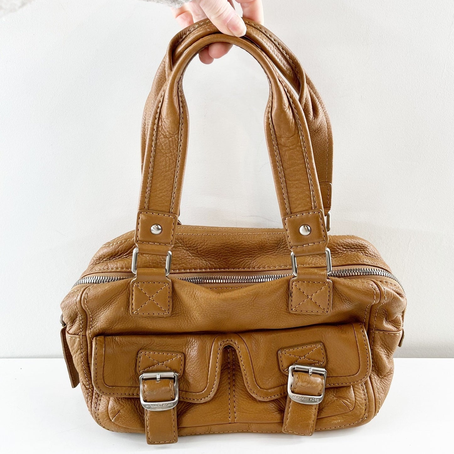 Michael Kors Leather Satchel Bowler Purse Handbag Bag Brown Cognac