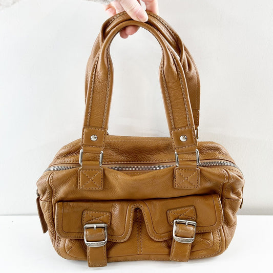 Michael Kors Leather Satchel Bowler Purse Handbag Bag Brown Cognac