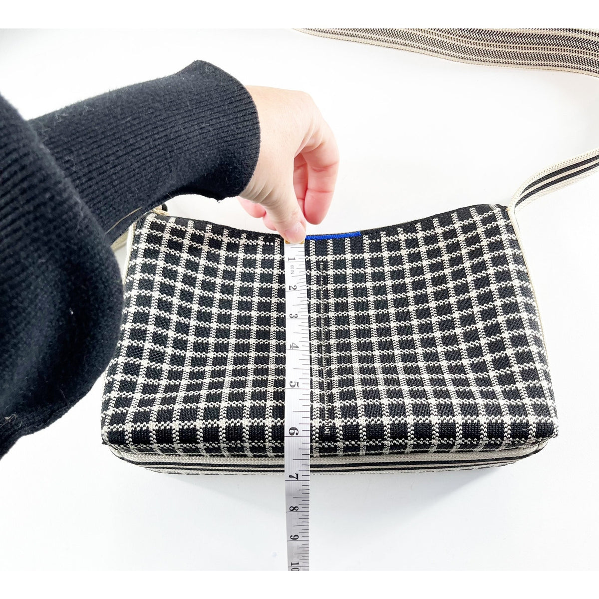Rothy's The Casual Crossbody Bag Purse Black with Ivory Grid Print