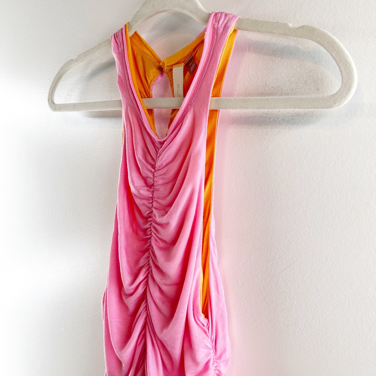 Anthropologie Pilcro Ruched Gathered Reversible Tank Top Pink Orange XS