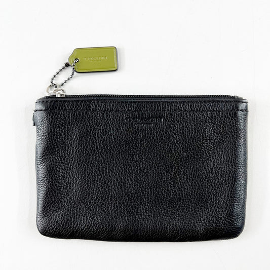 Coach Leather Square Pouch Wallet with Green Hang Tag Black