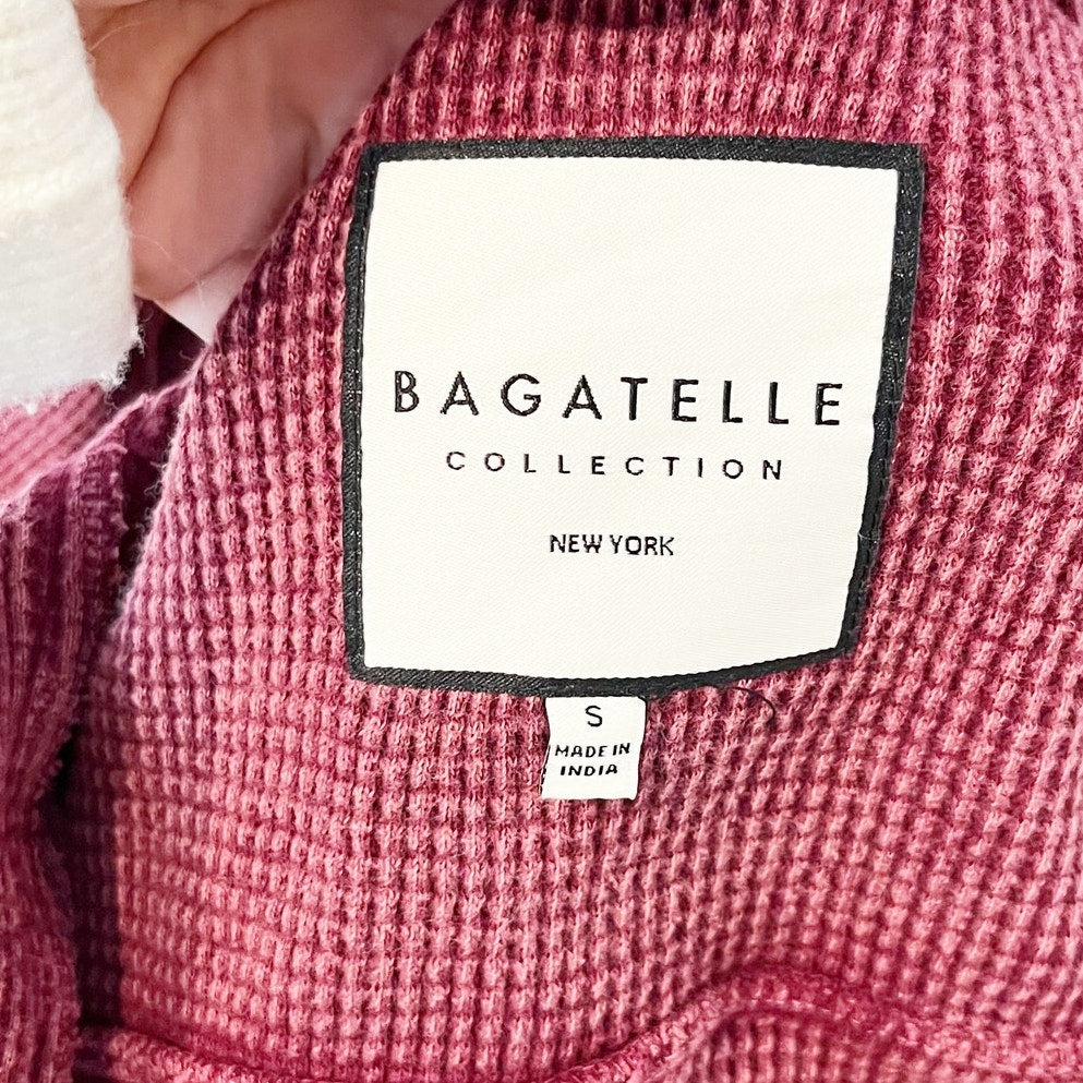 Bagatelle Thermal Waffle Knit Long Sleeve Button Up Shirt Jacket Shacket Red S