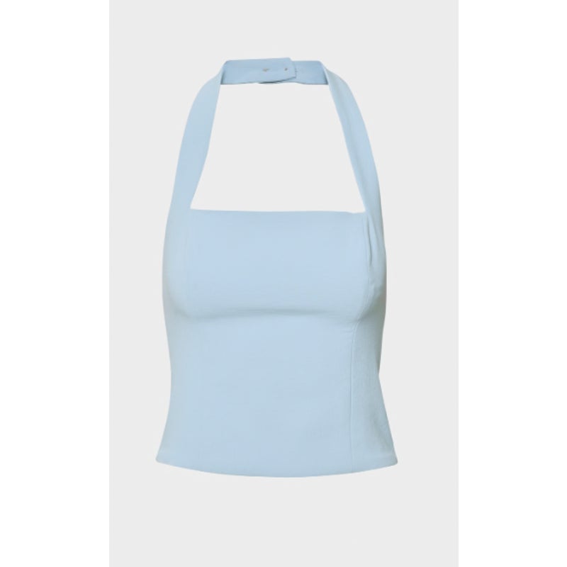 Aritzia Crepette Whisper Sleeveless Smocked Halter Bustier Top Ripple Blue Small
