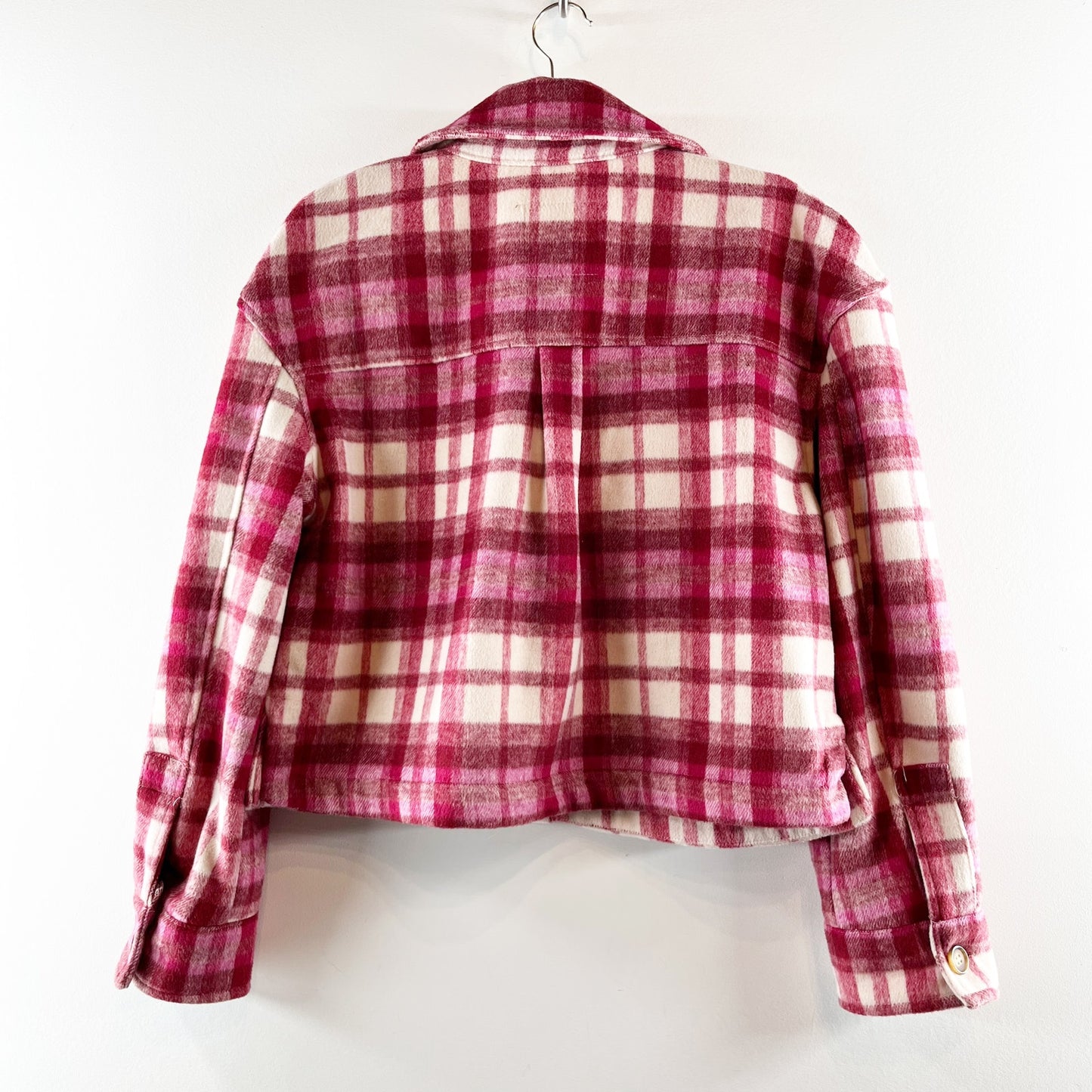 Bagatelle Long Sleeve Cropped Plaid Button Up Jacket Shacket Red Large