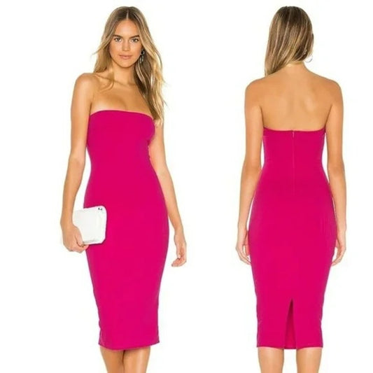 Superdown Lilian Strapless Tube Midi Dress Hot Pink Large