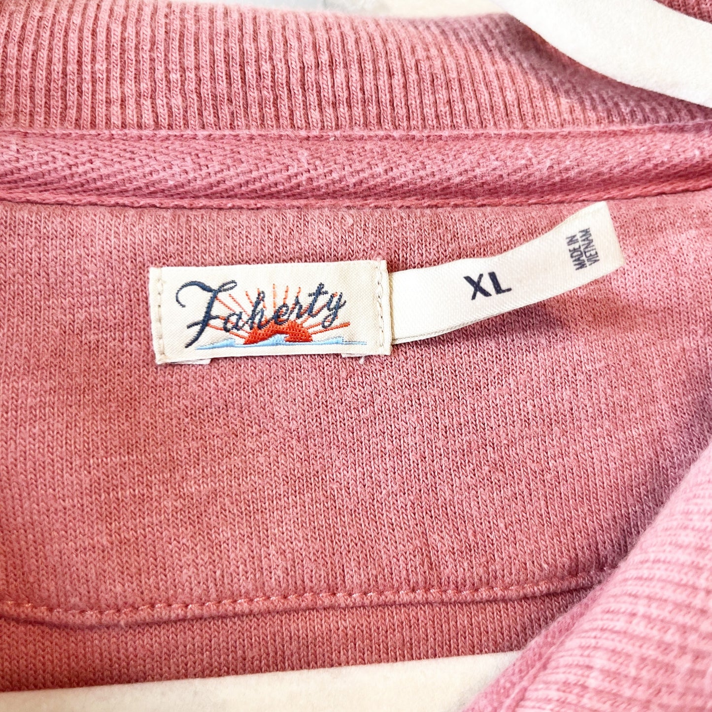 Faherty Beach Fleece Quarter Zip Rugby Style Pullover Sweatshirt Kelly Pink XL