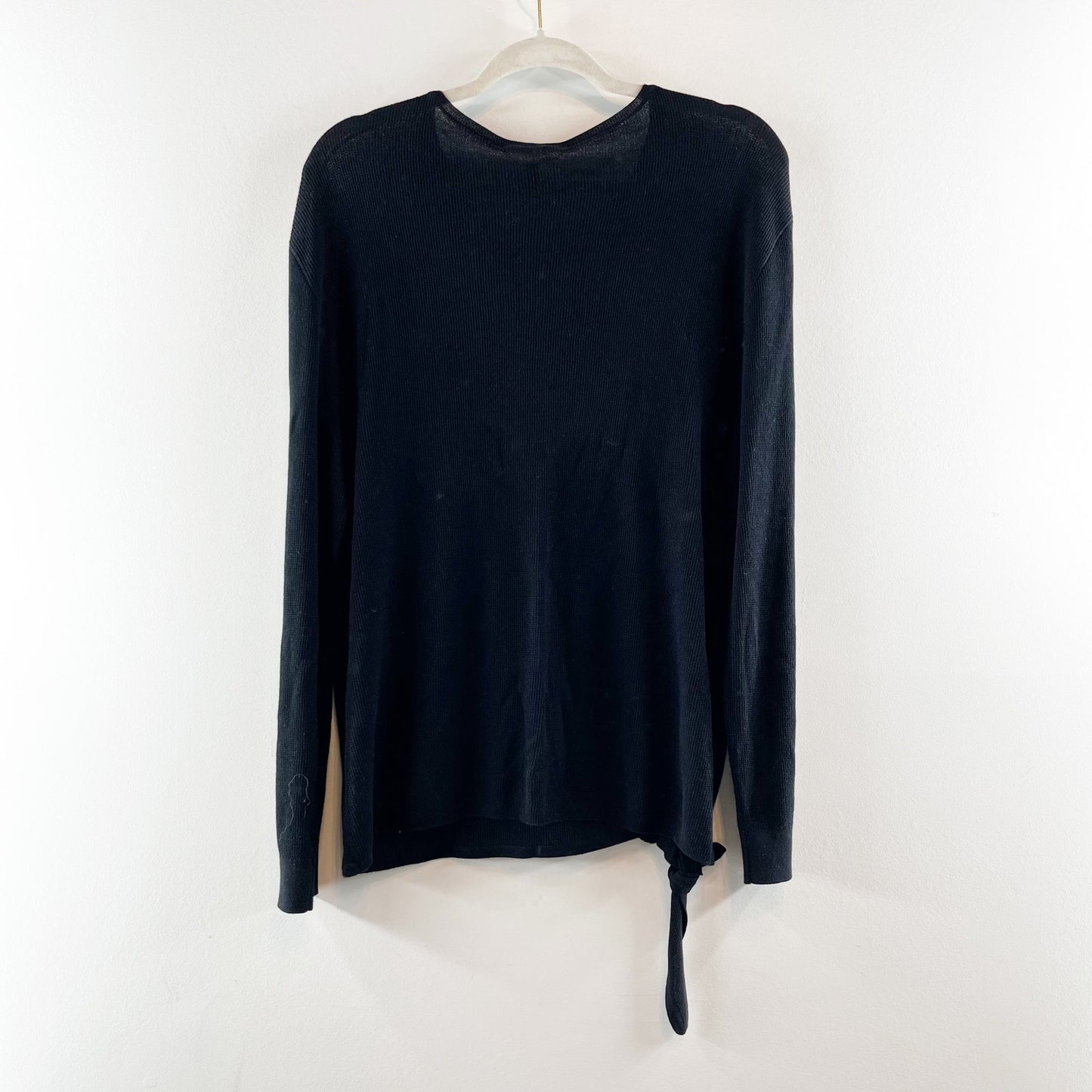 Neiman Marcus Long Sleeve Cashmere Knotted Hem Knit Pullover Sweater Black XL