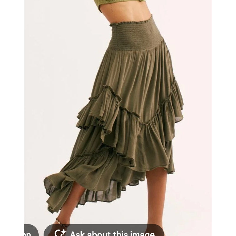Free People Convertible Ruffle Tiered Maxi Skirt Endless Summer Green XS