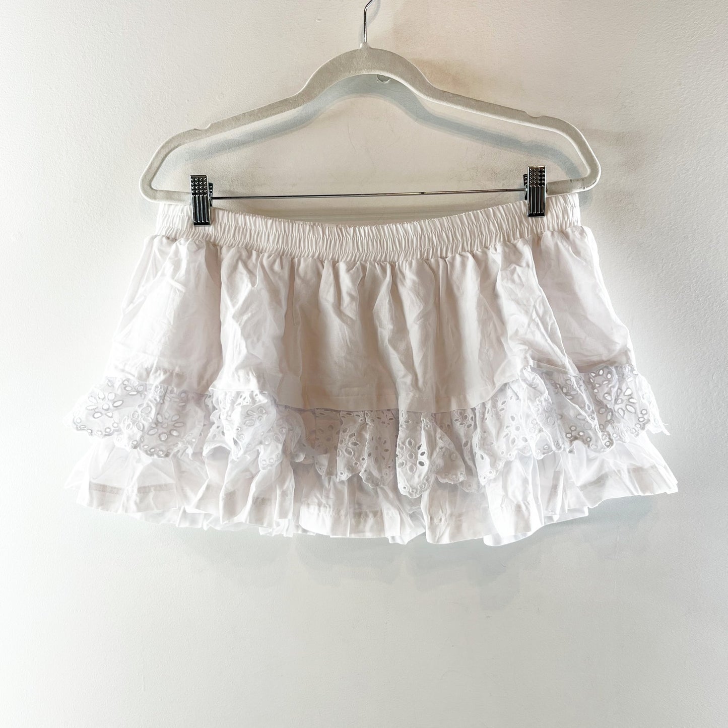 Cotton Candy Layered Eyelet Lace Mini Skirt Skort White Large