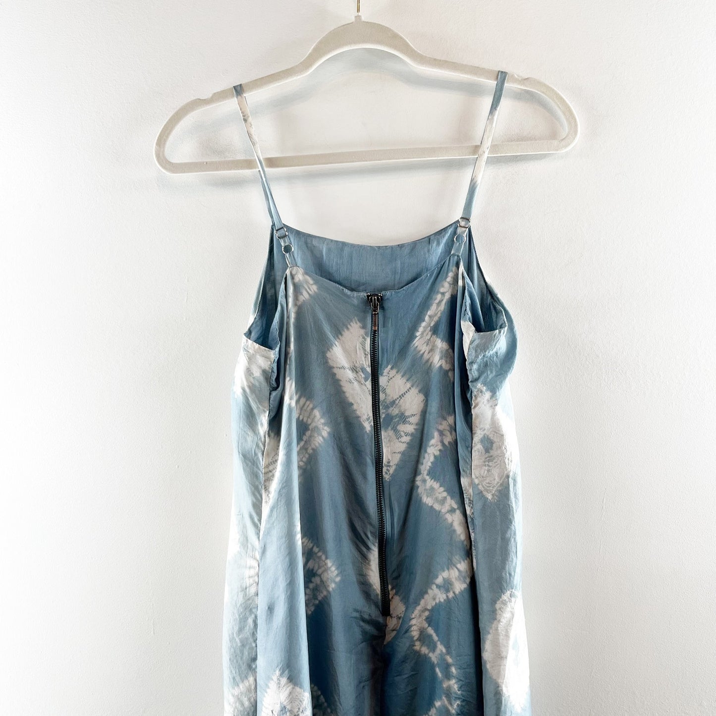 Lila 100% Silk Tie Dye Adjustable Strap Sleeveless Midi Tank Dress Blue Size 1