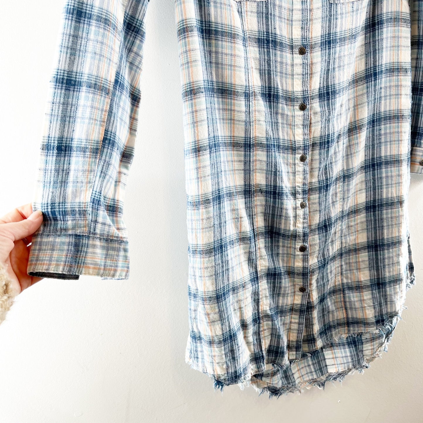 Free People Eight Days A Week Long Sleeve Plaid Shirt Dress Blue XS