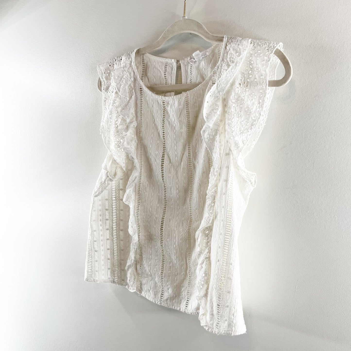BB Dakota Ruffle Eyelet Lace Tank Top White Small