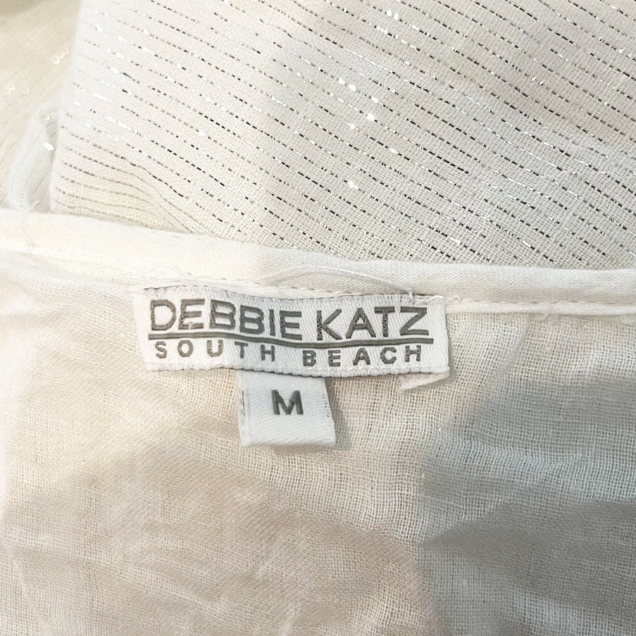 Debbie Katz South Beach Cotton Striped Metallic Maxi Dress White Medium