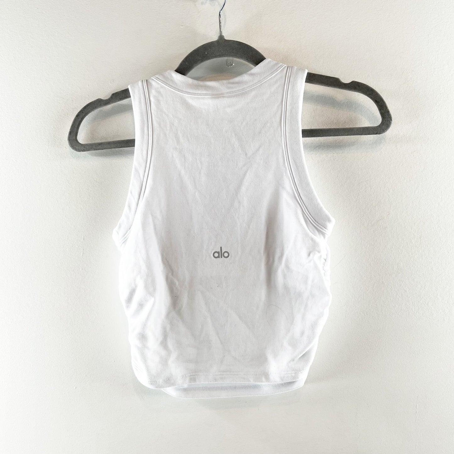 Alo Sway Bra Tank Top Ruched Sides High Neck Sleeveless White XS