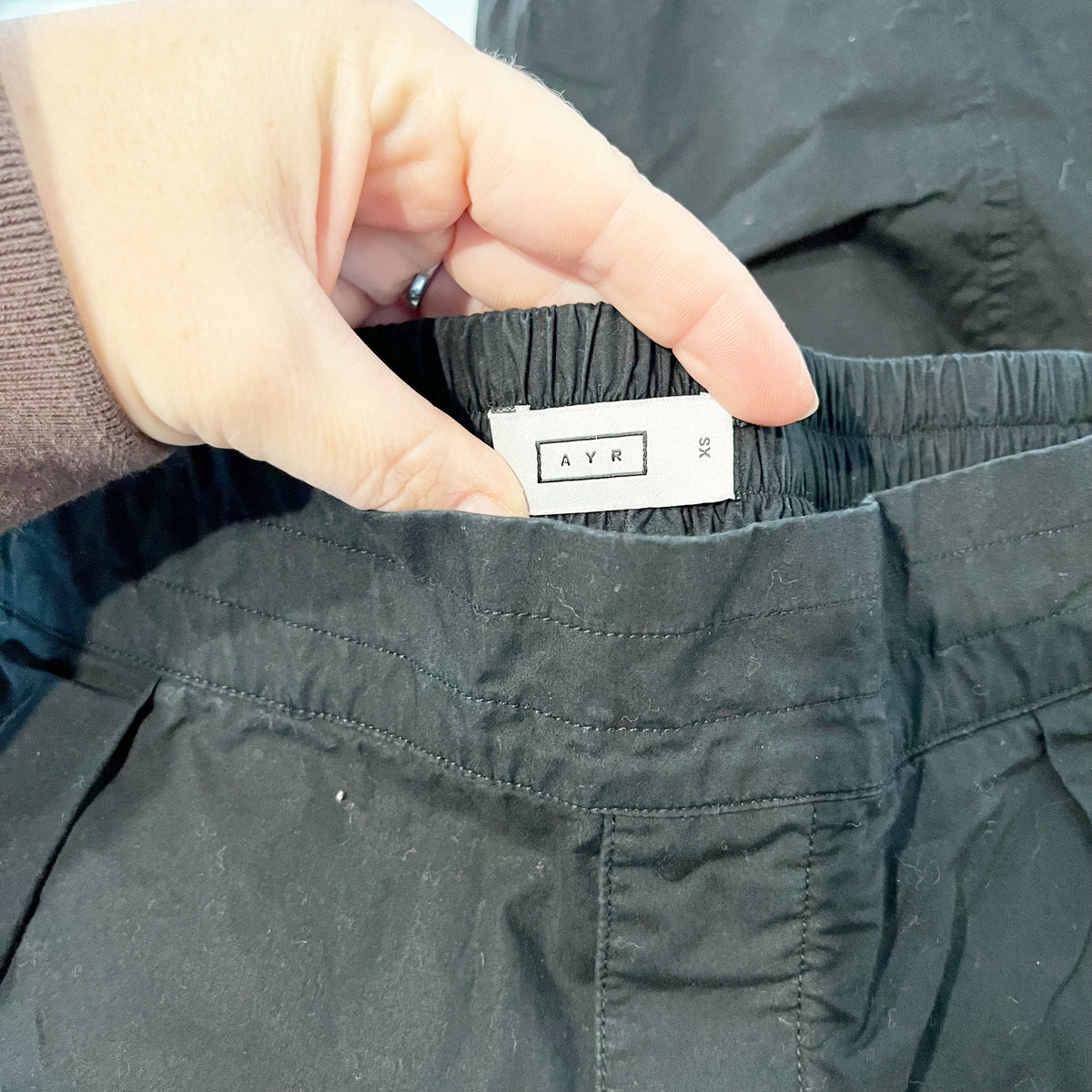 AYR The Swish 100% Cotton Pull On High Waisted Ankle Resort Pants Black XS