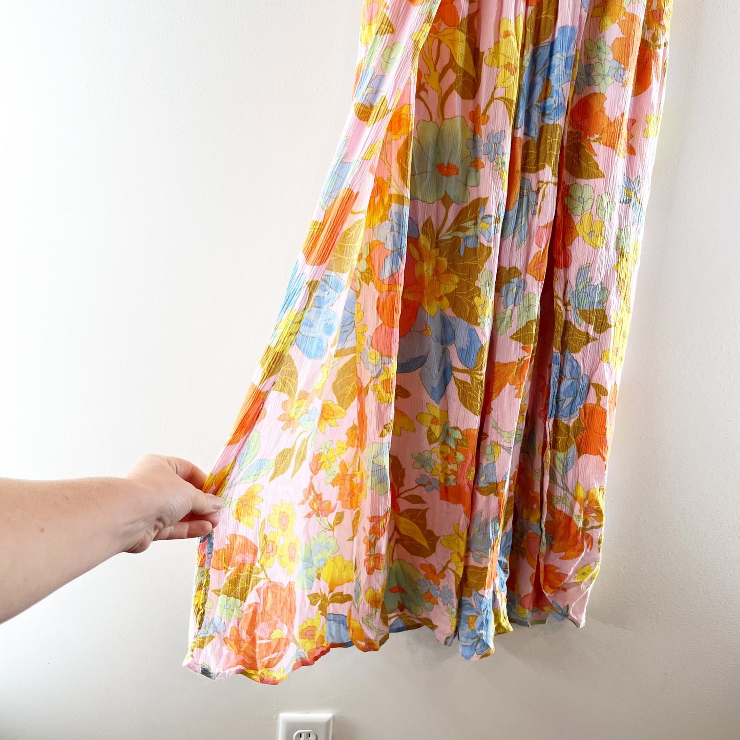 Billabong Wandering Soul 2 Floral Smocked Wide-Leg Pants Yellow Orange Small
