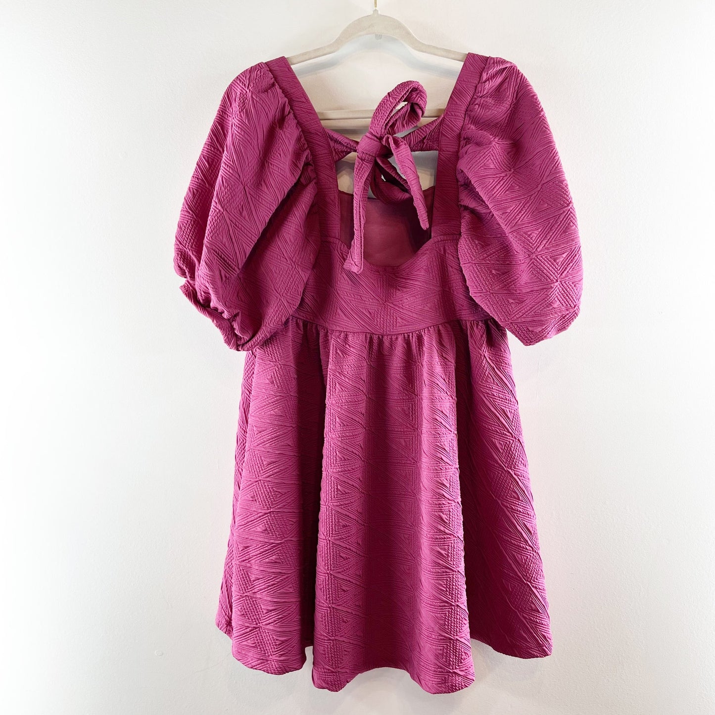 Free People Violet Tie Back Short Puff Sleeve Square Neck Babydoll Mini Dress M