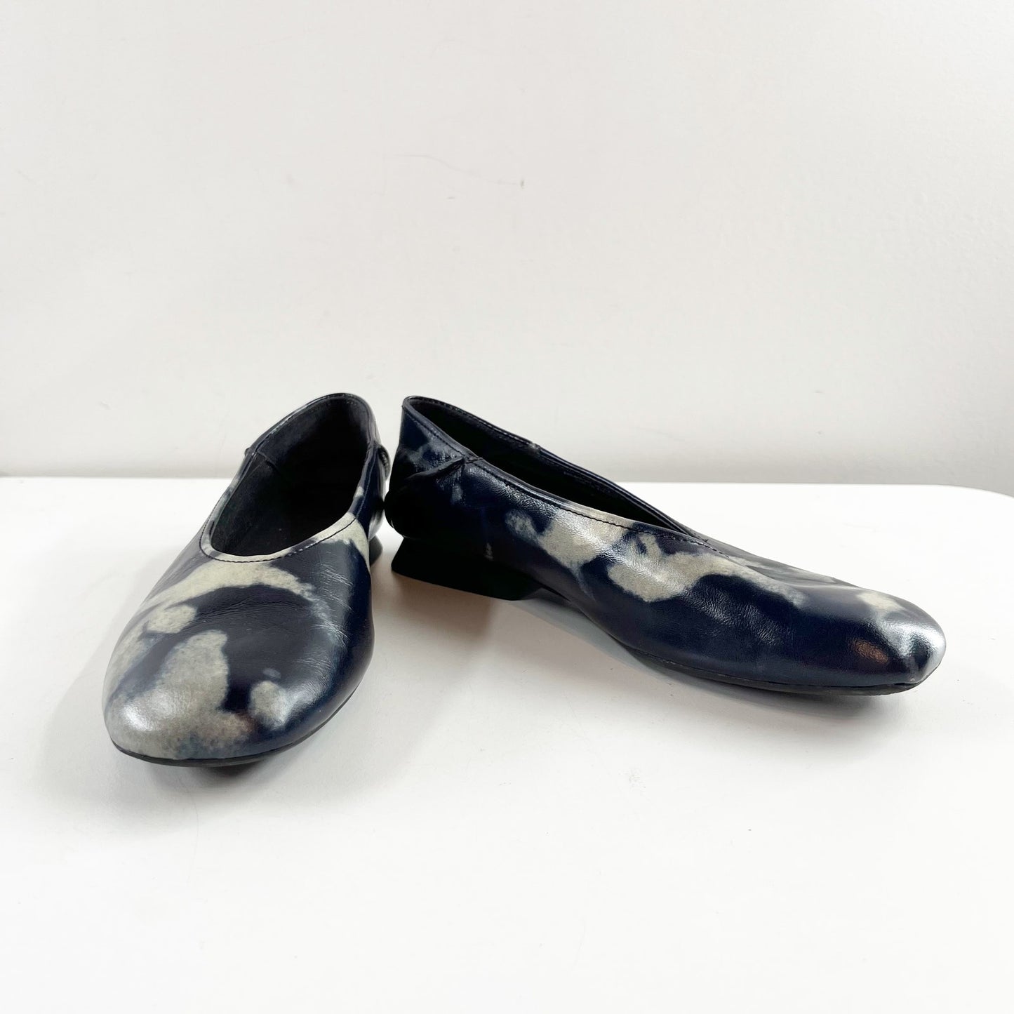 Camper Casi Myra Square Toe Leather Ballet Flats Blue Black 37 / 6.5