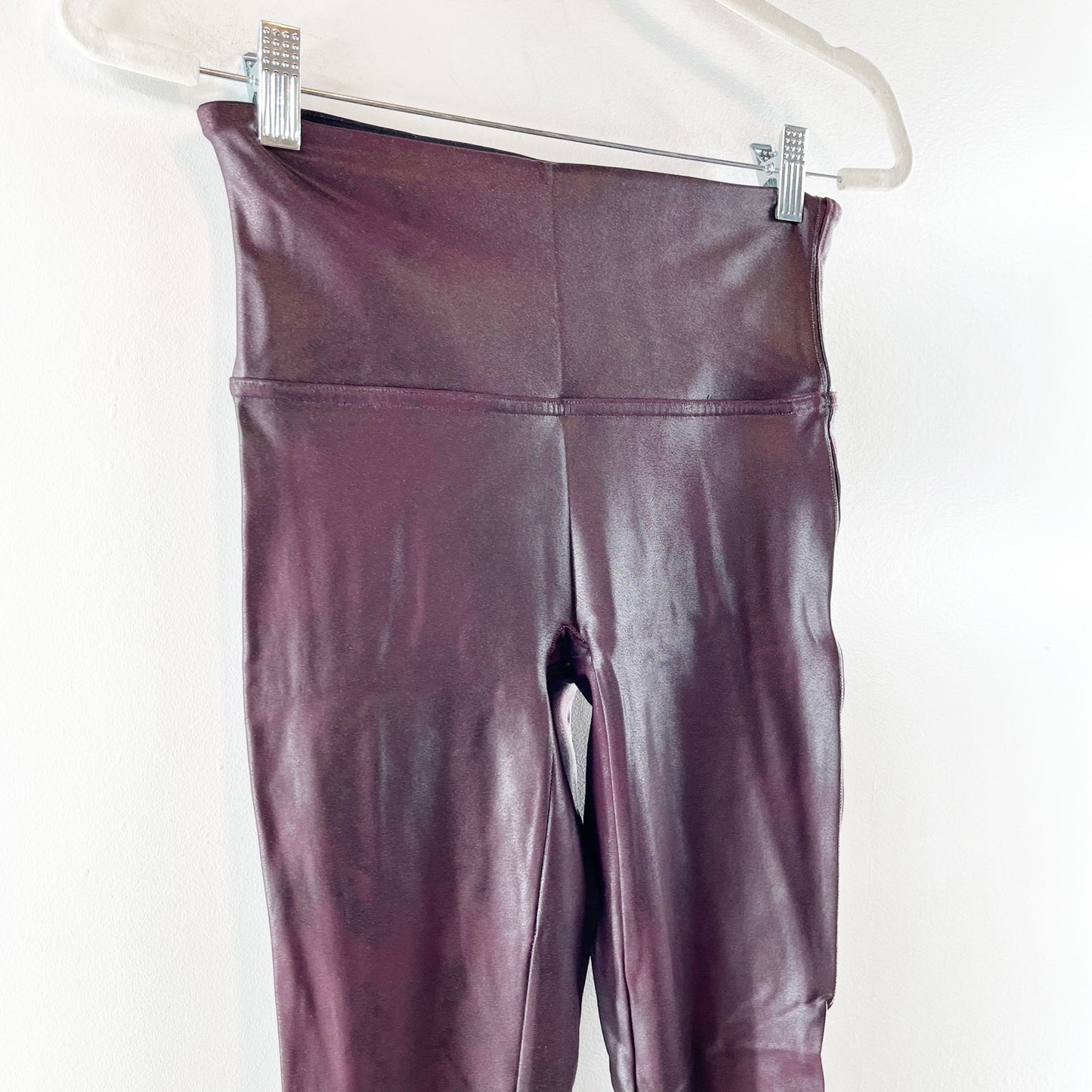 Spanx Compression Faux Leather Leggings Ankle Mid Rise Shaping Purple Medium