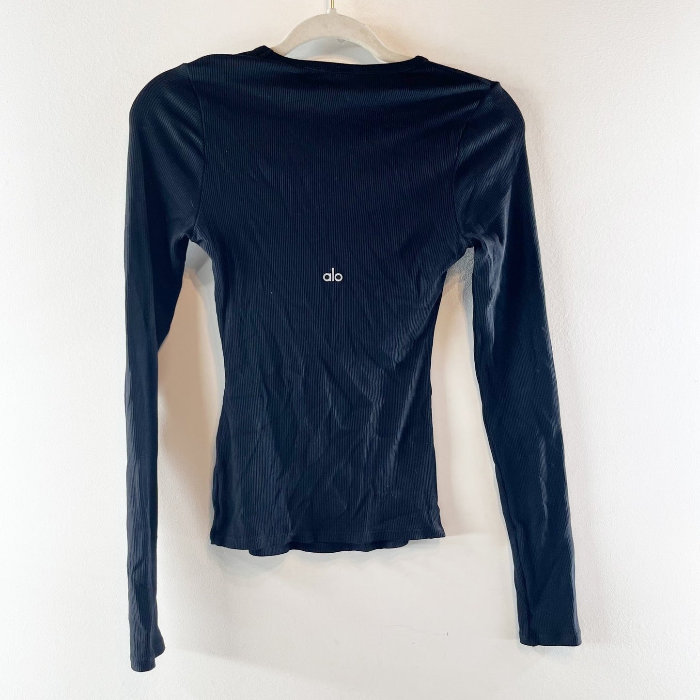 Alo Ribbed Modal Long Sleeve Top Shirt Black Small