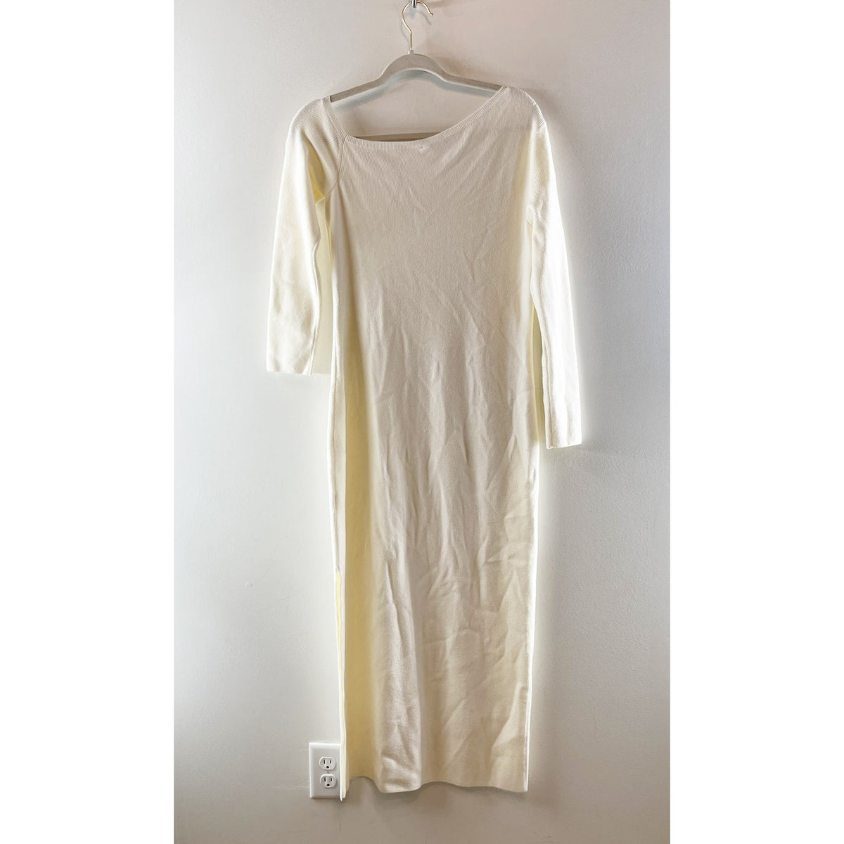 Abercrombie One Shoulder Asymmetrical Long Sleeve Maxi Sweater Dress Cream Med