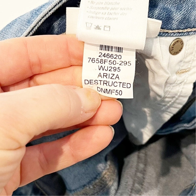 Paige Rory Mid Rise Cropped Flare Leg Ripped Knee Distressed Jeans Blue 25