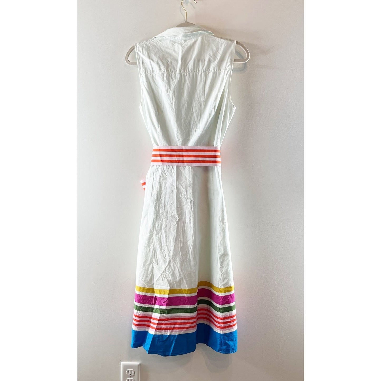 Boden Kate Sleeveless Belted Midi Shirt Dress White Red Blue 8