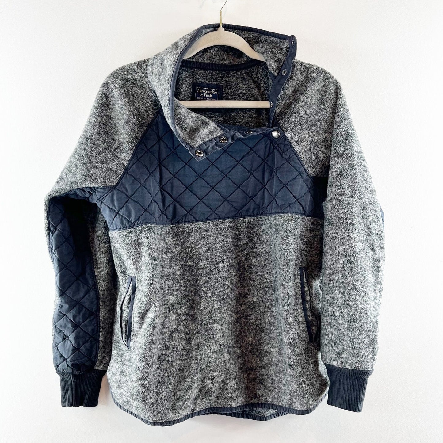 Abercrombie & Fitch Asymmetrical Snap Fleece Jacket Gray Navy Blue Medium