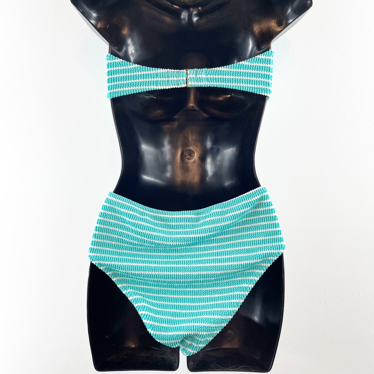 Shade and Shore Strapless Bandeau High Waist Swimsuit Teal Green Medium