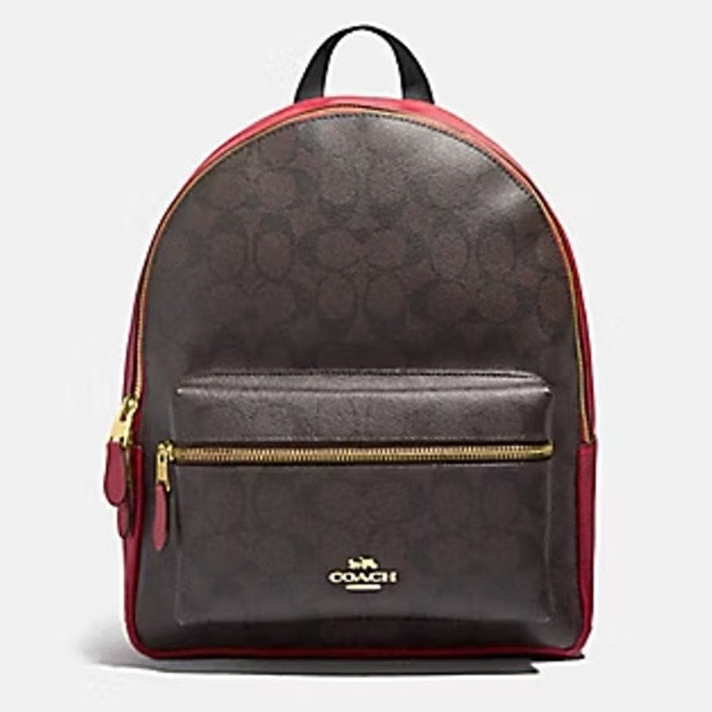 Coach Charlie Signature Canvas Backpack Brown True Red Light Gold