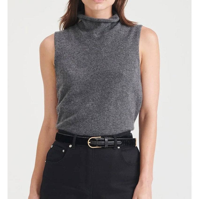 Naadam 100% Cashmere Sleeveless Turtleneck Pullover Sweater Gray XS