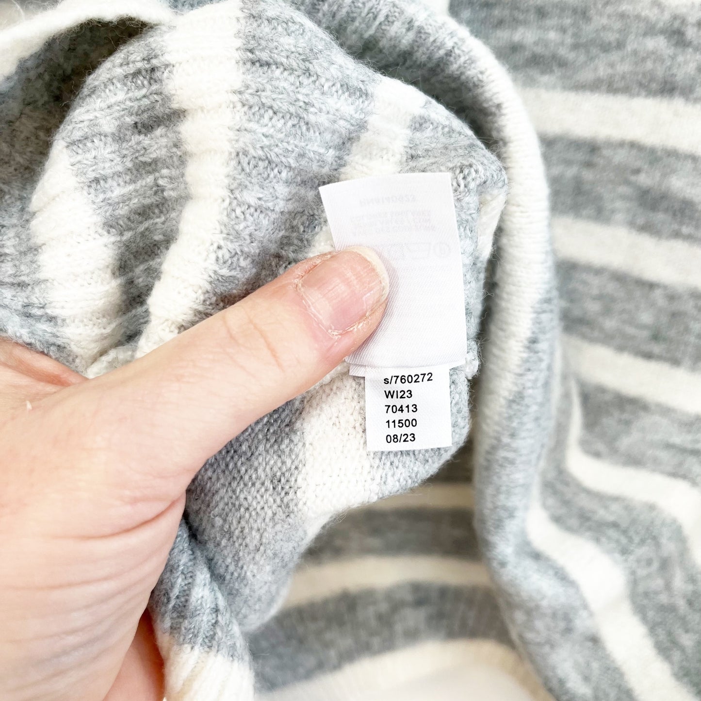 Loft Long Sleeve Striped Soft Turtleneck Sweater Gray White Small