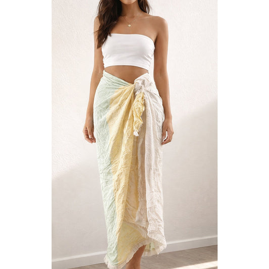 Antonio Melani Striped Tie Sarong Cover Up Skirt Yellow Green One Size