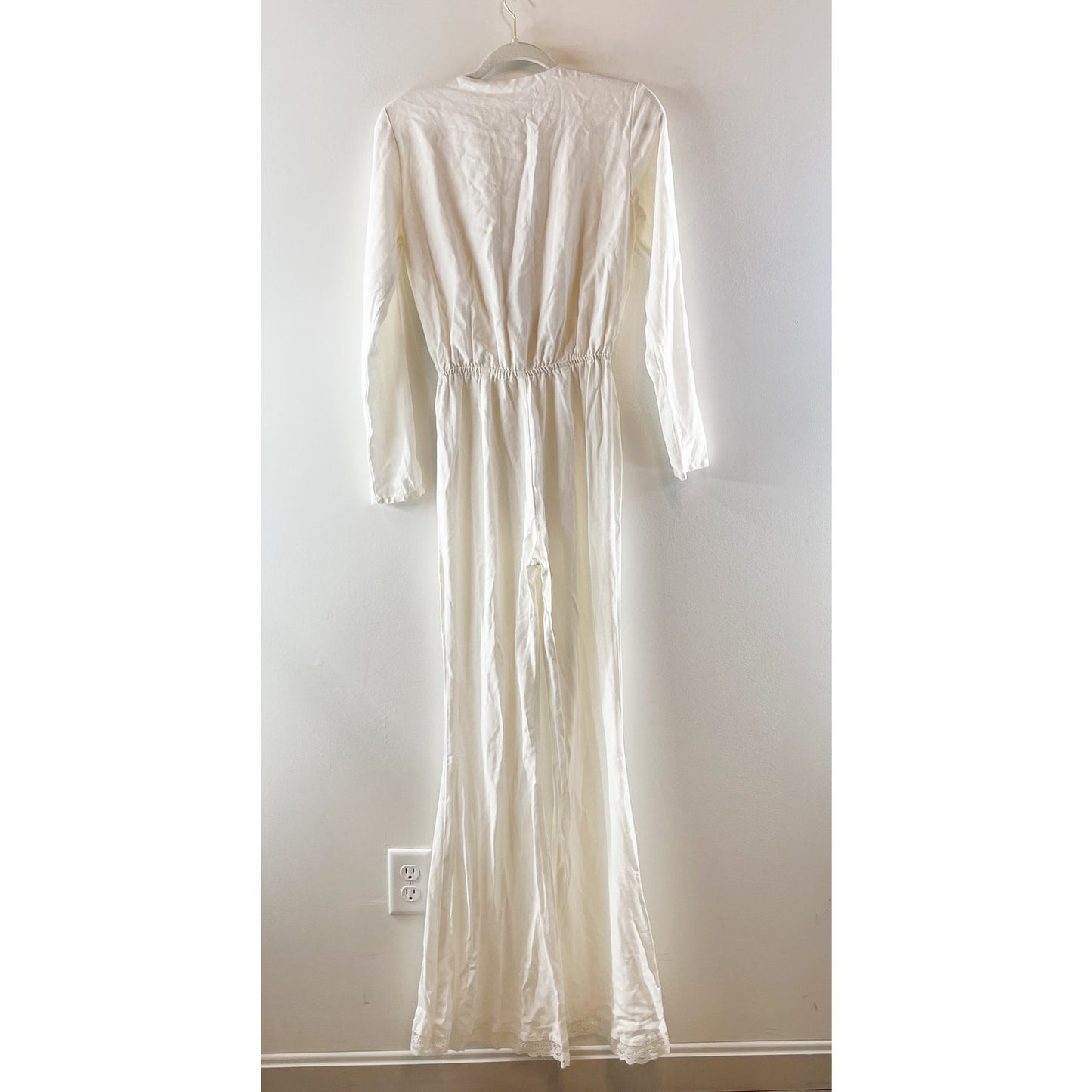 Stone Cold Fox Stardust Plunging V-Neck Flare Leg Playsuit Jumpsuit White XS / S