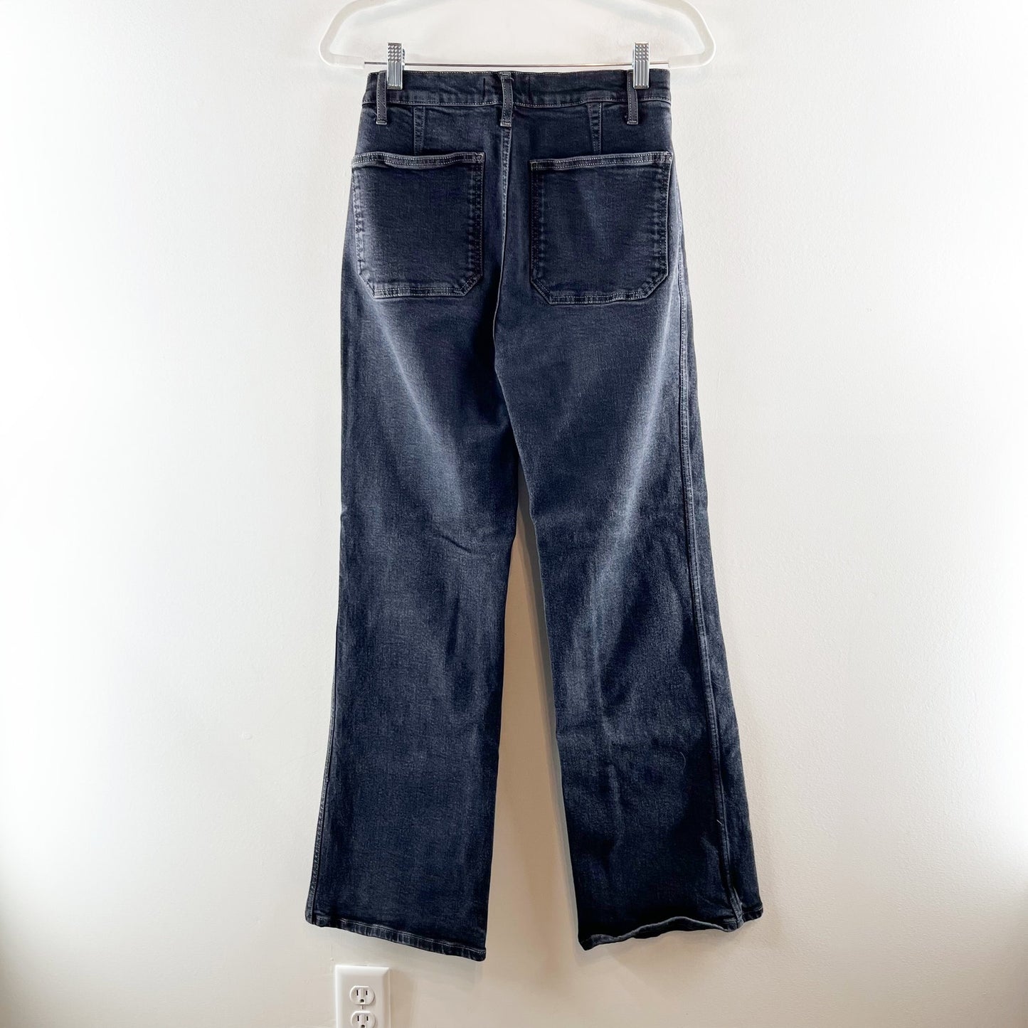 Reformation High Rise Alyssa Wide Leg Patch Pocket Jeans Black 29