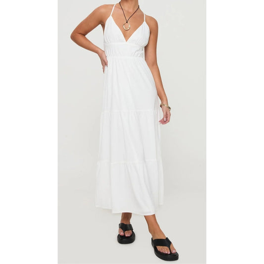 Princess Polly Mckew Sleeveless Crossback Tiered Maxi Dress White 8