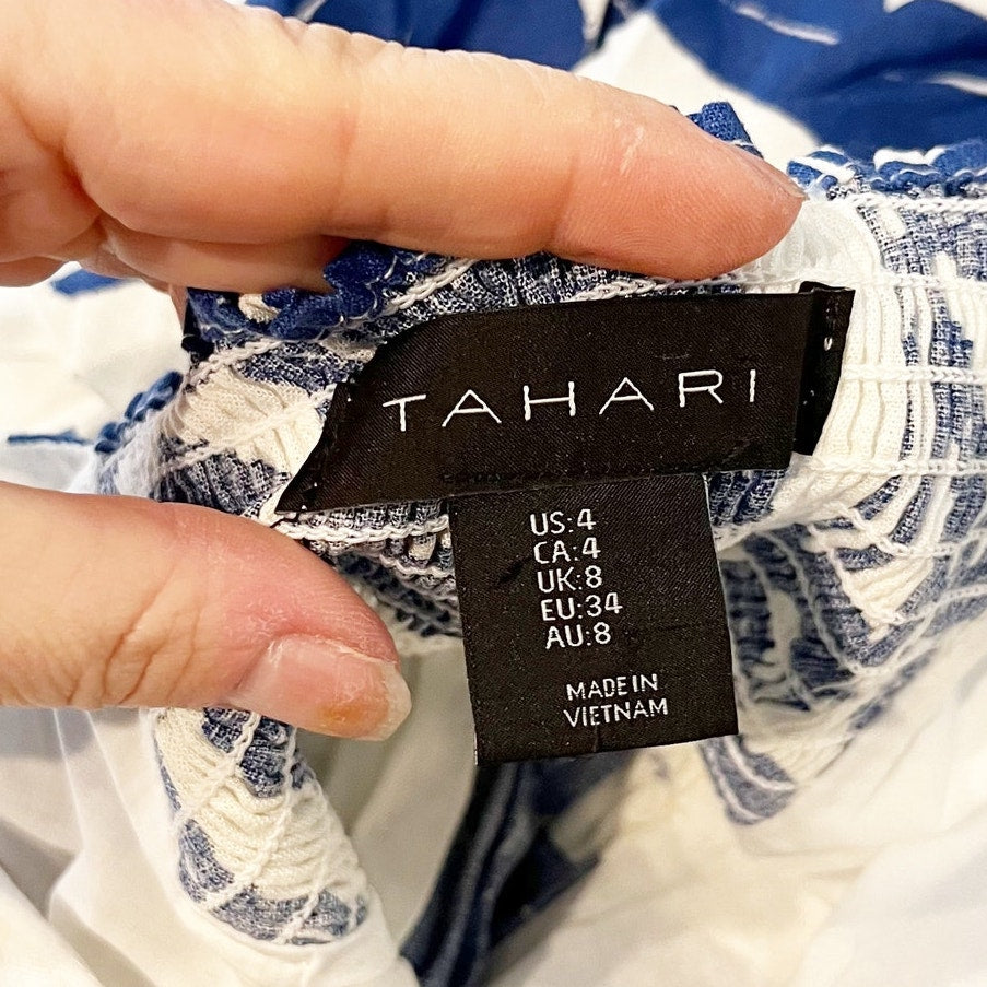 Tahari Linen Blend Floral Tropical Square Neck Sleeveless Midi Dress White 4