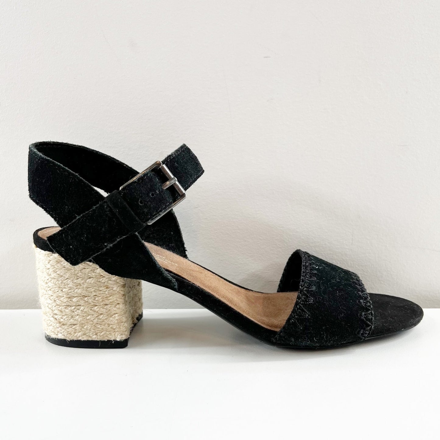 Toms Rosa Block Heel Espadrille Sandals Black 8.5