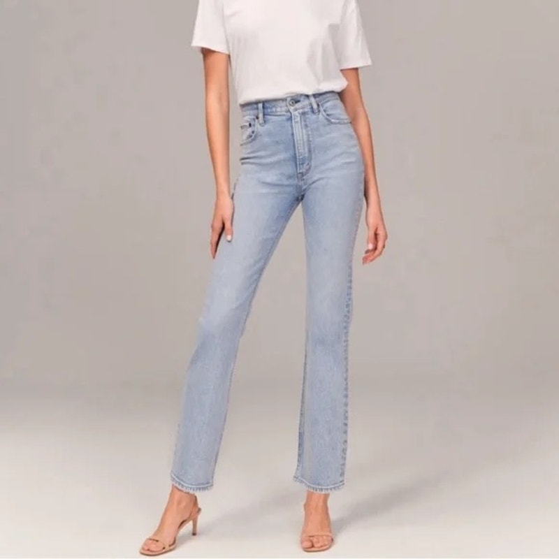 Abercrombie The Ankle Straight Ultra High Rise Curve Love Jeans Blue 4 Long